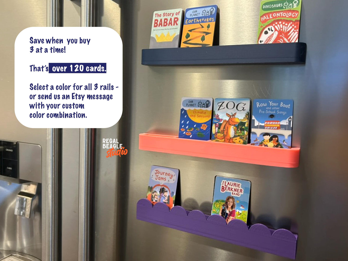 Yoto Card Magnetic Wall Mount Rail, Display Shelf, Card Storage Solution, Headphone and Mini Stand, Scalloped Card Holder