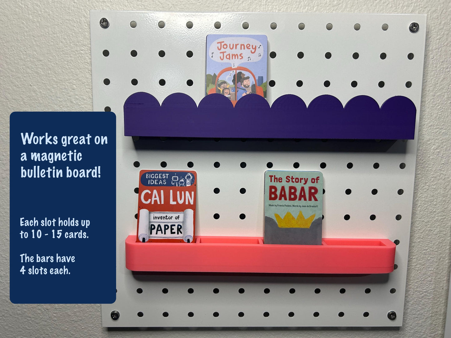 Yoto Card Magnetic Wall Mount Rail, Display Shelf, Card Storage Solution, Headphone and Mini Stand, Scalloped Card Holder