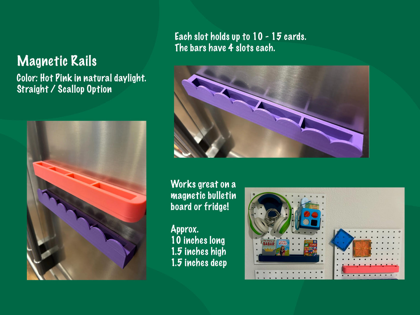 Yoto Card Magnetic Wall Mount Rail, Display Shelf, Card Storage Solution, Headphone and Mini Stand, Scalloped Card Holder